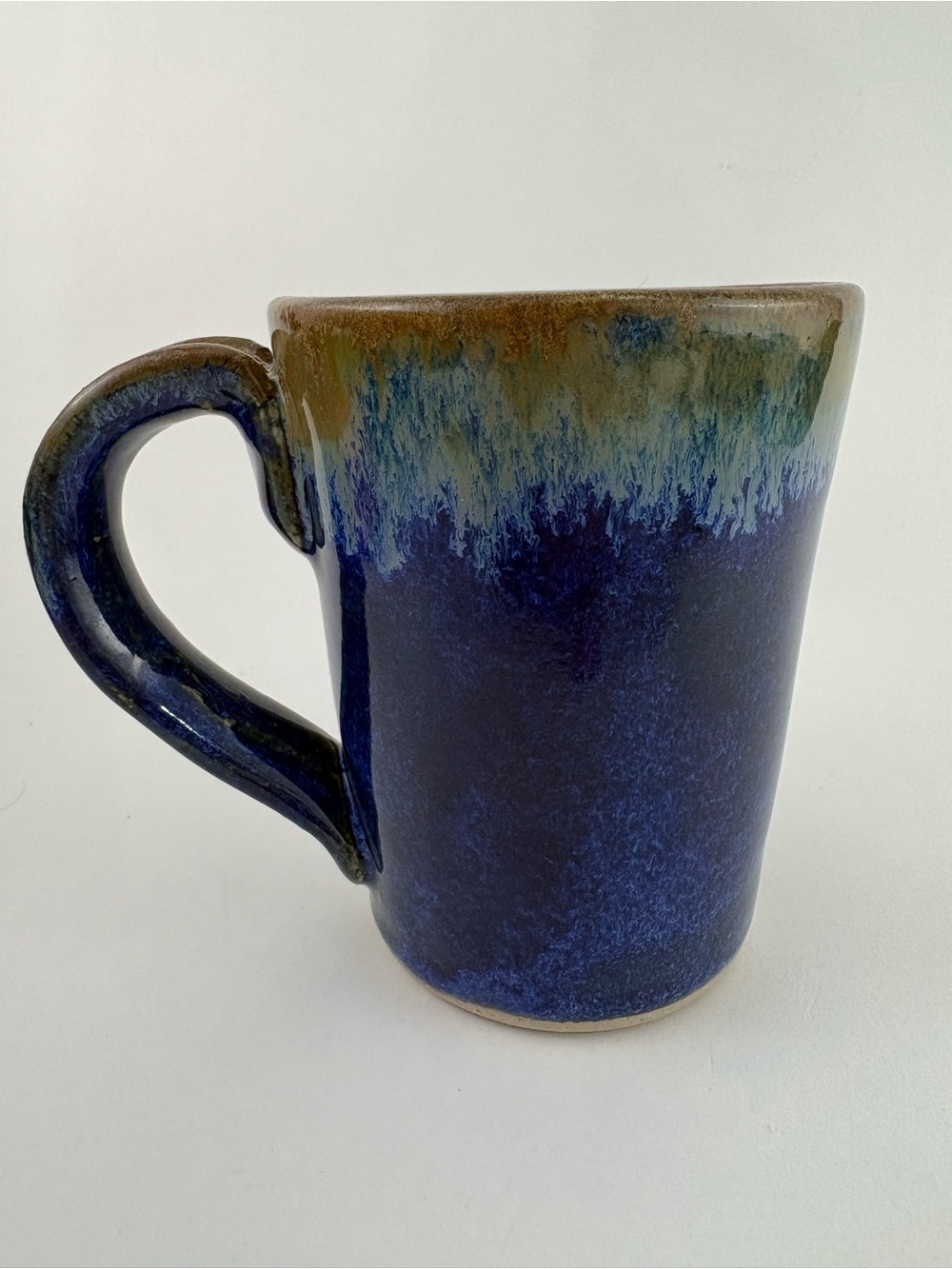 PIGEON RIVER POTTERY Blue Coffee Mug Cup Handcrafted Drip Glaze Pigeon Forge TN